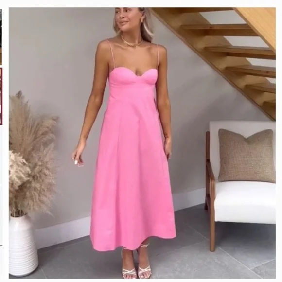 Zara Poplin Midi Dress Light Bubblegum Pink